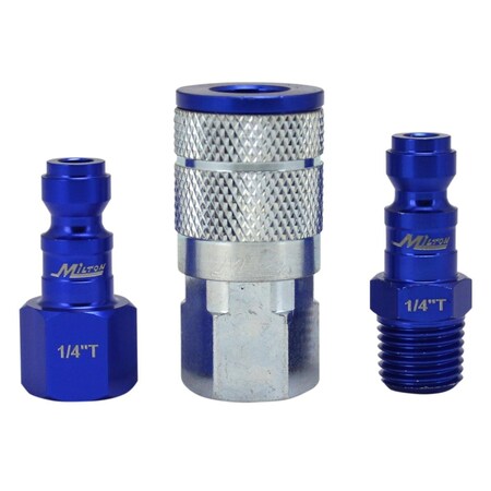 Homepage 3 Piece T-Style Colorfit Coupler & Plug Kit with 0.25 in. NPT - Blue HO377925